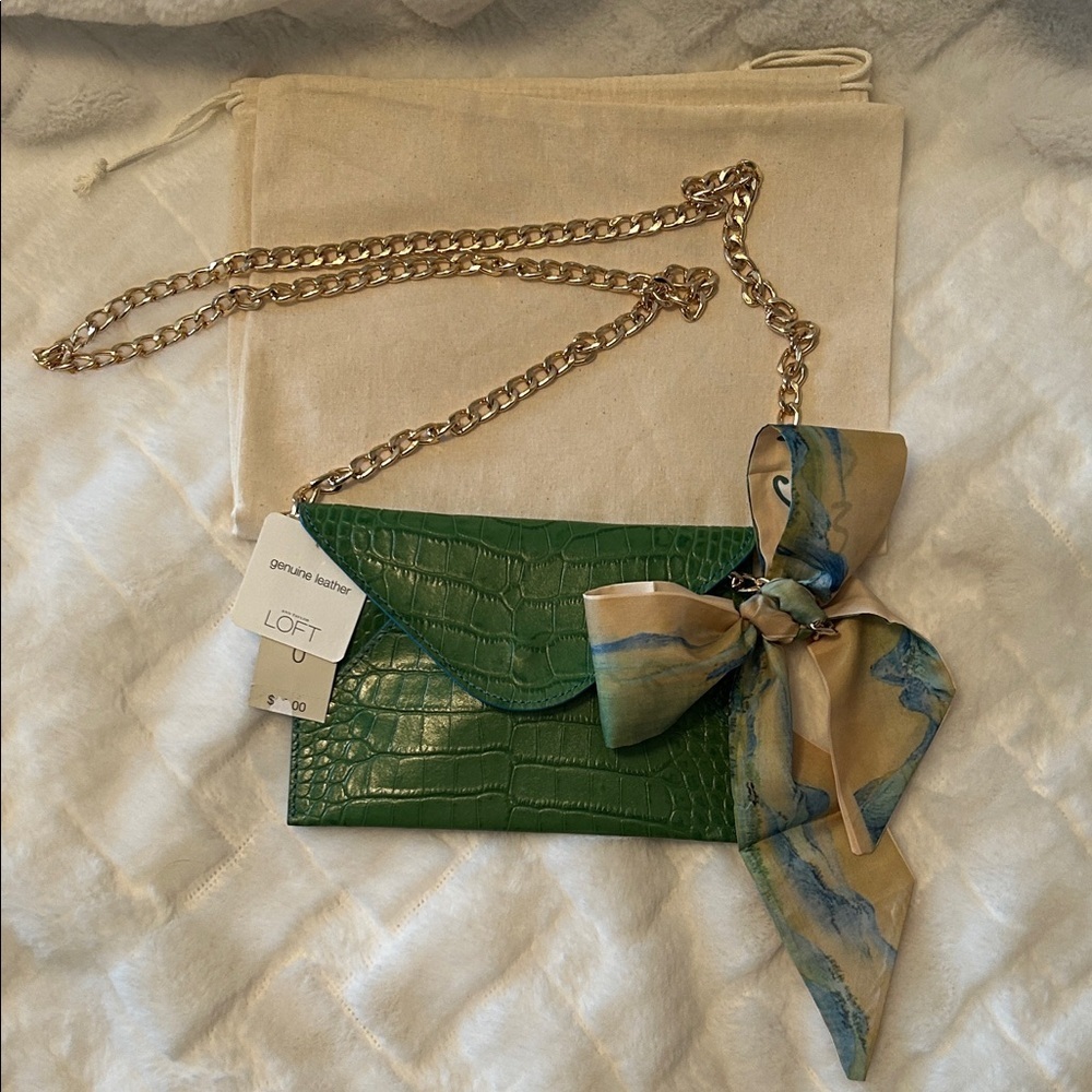 Ann Taylor LOFT Green Croc-Embossed Mini Bag  with chain and Scarf Accent